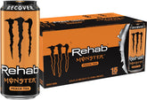 Monster Rehab Peach Tea + Energy can front view ready for a quick refresh