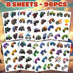Monster Truck pre-cut tattoo sheet 4 bold graphics for parties