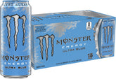 Monster Ultra Blue can with a frosty blue raspberry flavor for refreshing energy on demand.