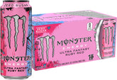 Monster Ultra Fantasy Ruby Red bottle front showcases the sleek design and zero sugar option.