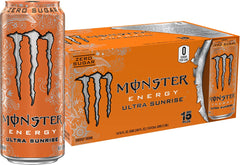 Monster Ultra Sunrise can front view, zero sugar energy for busy mornings.