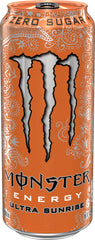 Chilled can of Monster Ultra Sunrise with refreshing citrus aroma.