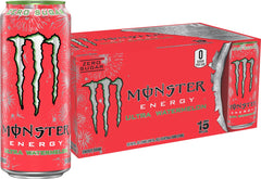 Monster Ultra Watermelon can front view, zero sugar refreshment for active days.