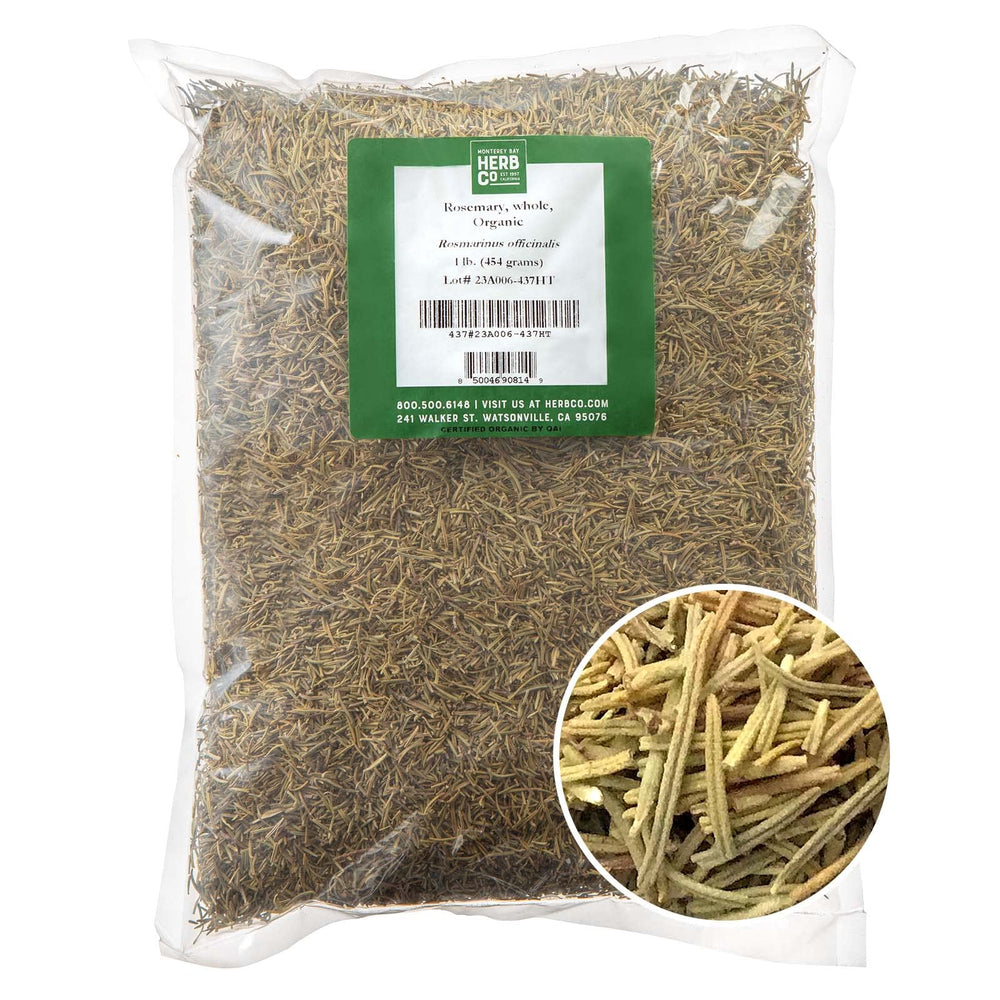 MONTEREY BAY HERB CO Organic Whole Rosemary Leaves in 1 lb bag, perfect for roasting.
