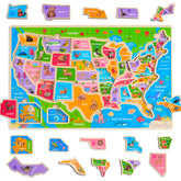 Montessori Mama USA Map Puzzle — assembled view highlighting all states for engaging geography play.