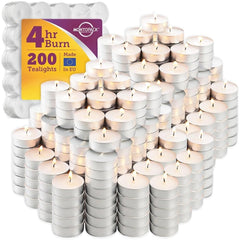 Montopack bulk 200-pack tea lights provide warm ambient lighting for events.