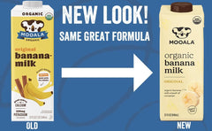 Carton side shows gluten-free and vegan nutrition facts for Mooala Banana Milk.