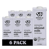 Mooala Simple Vanilla Almond Milk bottle on a pantry shelf, dairy-free option.