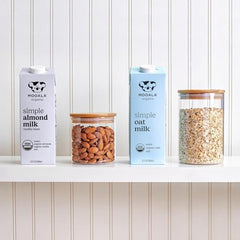 Mooala Vanilla Almond Milk on pantry storage for shelf-stable convenience.