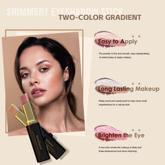 MooGlamor eye shadow stick in peach-pink gradient delivers quick, seamless color blend.