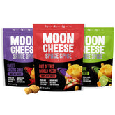 Moon Cheese Space Spice variety pack showing three flavors and snack-ready packaging