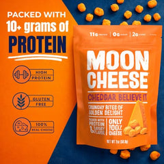 Moon Cheese gouda bites from the variety pack, savory crunch for cravings.