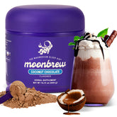 MoonBrew Nighttime magnesium coconut chocolate mix in a jar for calming nightly ritual.