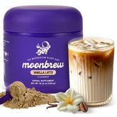 MoonBrew Nighttime Magnesium Vanilla Latte cup for calming evening ritual