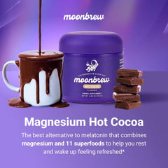 MoonBrew scoop dispensing powder into milk, showcasing quick nighttime preparation.