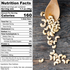 Moonee Naturals cashews on wood board highlighting rich buttery flavor for roasting.