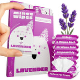 MOONIES pocket-sized lavender travel wipes for on-the-go freshness.