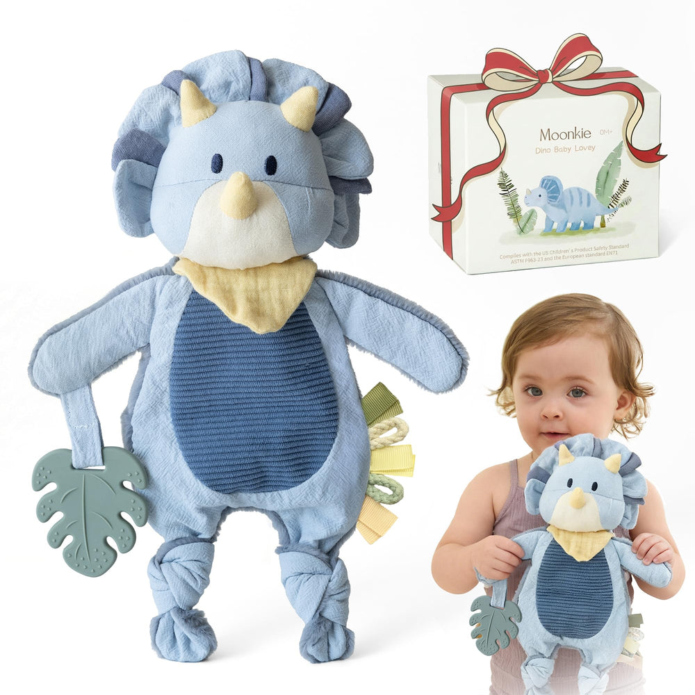 Moonkie Baby Lovey with Dinosaur double-sided velour provides cozy security for babies