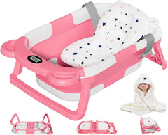 MoreFeel collapsible baby bathtub folded for compact storage and quick setup.