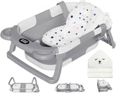 MoreFeel collapsible baby bathtub folded for compact storage and travel convenience.