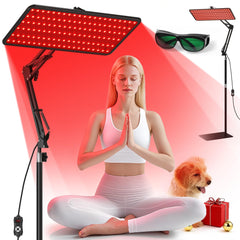 Morfone red light panel focused on the face for a soothing skin routine.