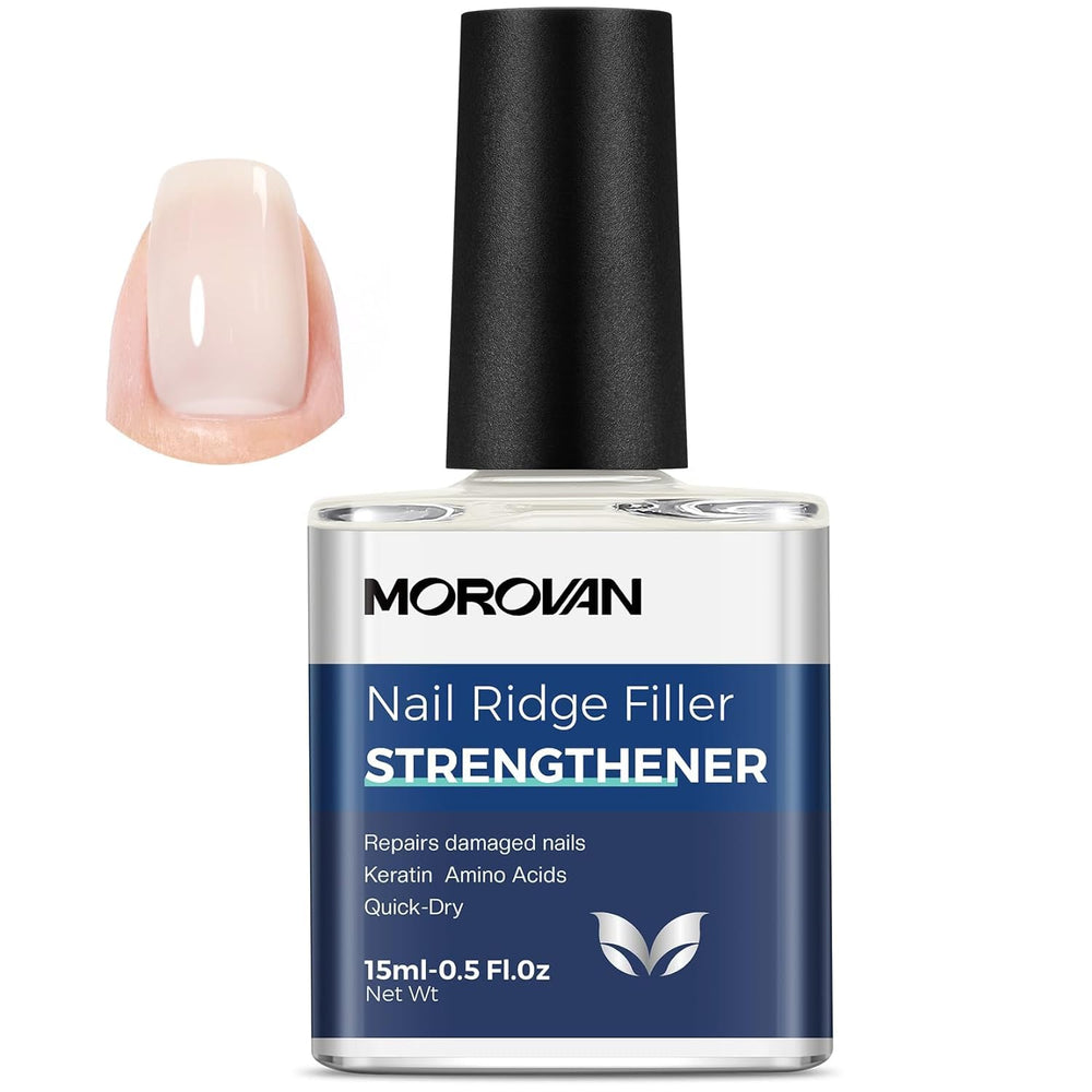 Morovan Nail Strengthener bottle with milky white formula strengthens damaged nails