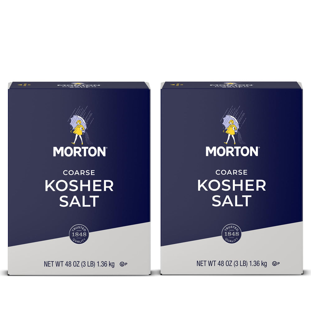 Morton coarse kosher salt crystals for easy pinching and measuring in recipes