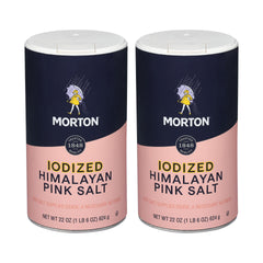 Morton iodized Himalayan pink salt 22oz bottle front for everyday seasoning.