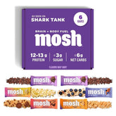MOSH keto bars variety pack hero image showing brain-boosting vegan snack for on-the-go
