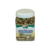 Mother Earth Dried Vegetable Soup Mix jar top view, premium kosher blend for easy meals