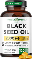 Mother Nature Organics Superfoods Black Seed Oil Capsules 1000mg bottle for convenient daily support.