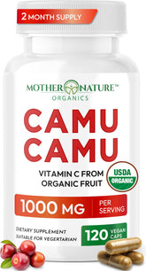 Mother Nature Organics Camu Camu bottle-front for easy daily immune support.