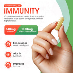 Mother Nature Organics Camu Camu capsules-closeup of vegan vitamin C source.