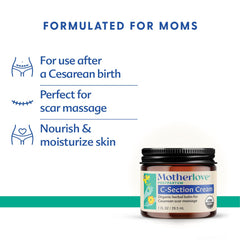 Motherlove C-Section Cream ingredients highlight organic, non-GMO formula.