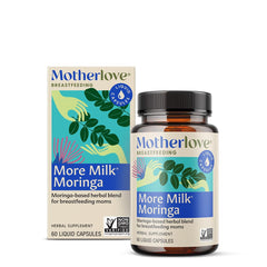 Motherlove More Milk Moringa bottle with organic herbs may support milk supply for breastfeeding