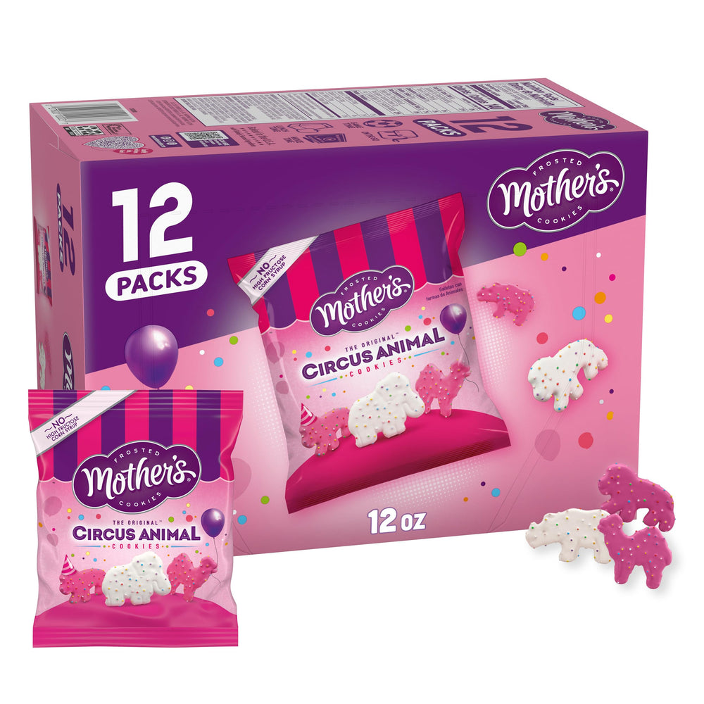 Mother's Circus Animal Cookies box with twelve 1-ounce pouches for sharing.