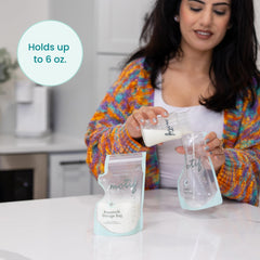 Motif Medical write-on label on a breastmilk bag for quick tracking.