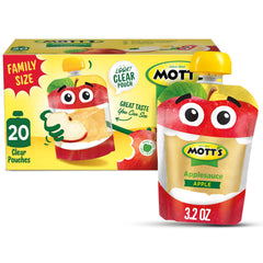 Mott's Applesauce clear pouch snack on the go, mess-free for busy families.