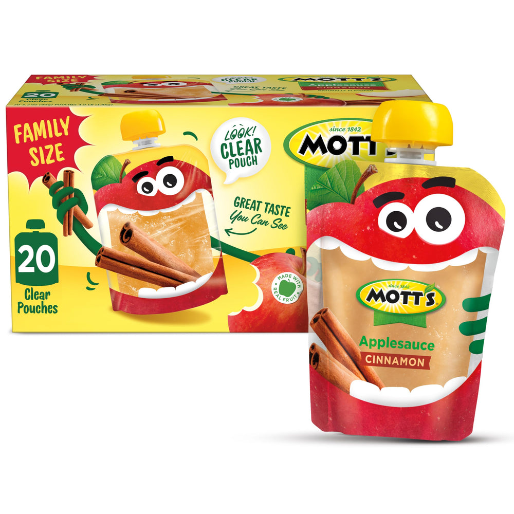 Mott's Cinnamon Applesauce clear pouch 3.2 oz for easy, mess-free snacking