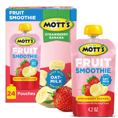 Mott’s Fruit Smoothies strawberry banana pouch with real fruit for on-the-go snacking.