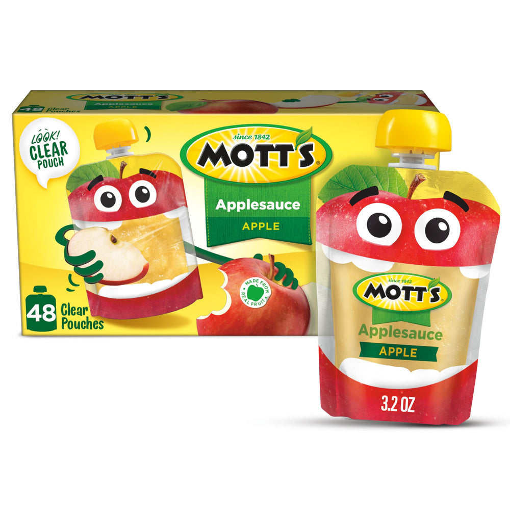 Mott's Original Applesauce 3.2 oz clear pouch for on-the-go snacking.