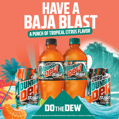 Mountain Dew Baja Cabo Citrus label closeup highlights vibrant branding for fans.