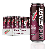 Mountain Dew Kickstart Black Cherry bottle showcasing energizing flavor and caffeine