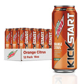 Mountain Dew Kickstart Orange Citrus 16oz can with energizing citrus flavor