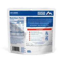 Mountain House Beef Lasagna served from pouch after simple hot-water rehydrate.