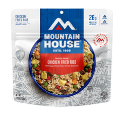 Mountain House Chicken Fried Rice pack — ready-to-eat camp meal, gluten-free, two servings.