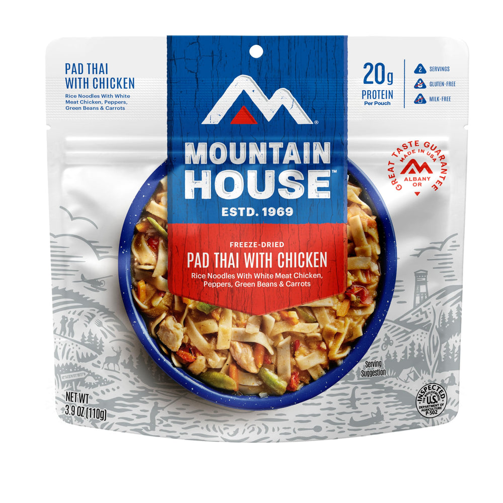 Mountain House Pad Thai with Chicken pouch offers quick, flavorful camping meals.