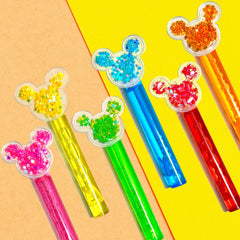 Mouse Party Favors six colored bubble tubes with cartoon mouse-ear toppers for cute decorations.