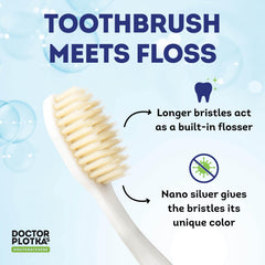 Mouthwatchers Dr Plotka's dual-flossing bristles reach deep grooves for thorough cleaning.