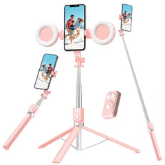 Mouzakon selfie stick tripod with pink handle for compact travel shots